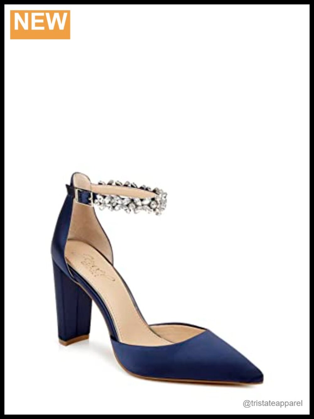 Satin Pointed Toe High Heel Pump with Crystal Ankle Strap